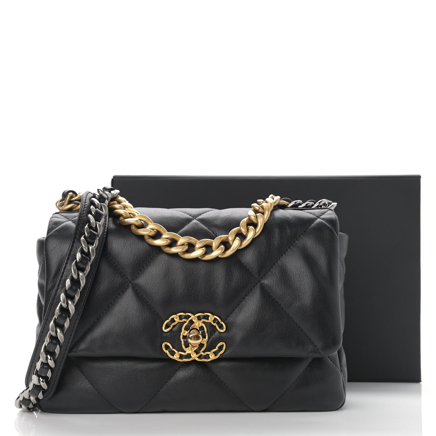 Goatskin Quilted Medium Chanel 19 Flap Black
