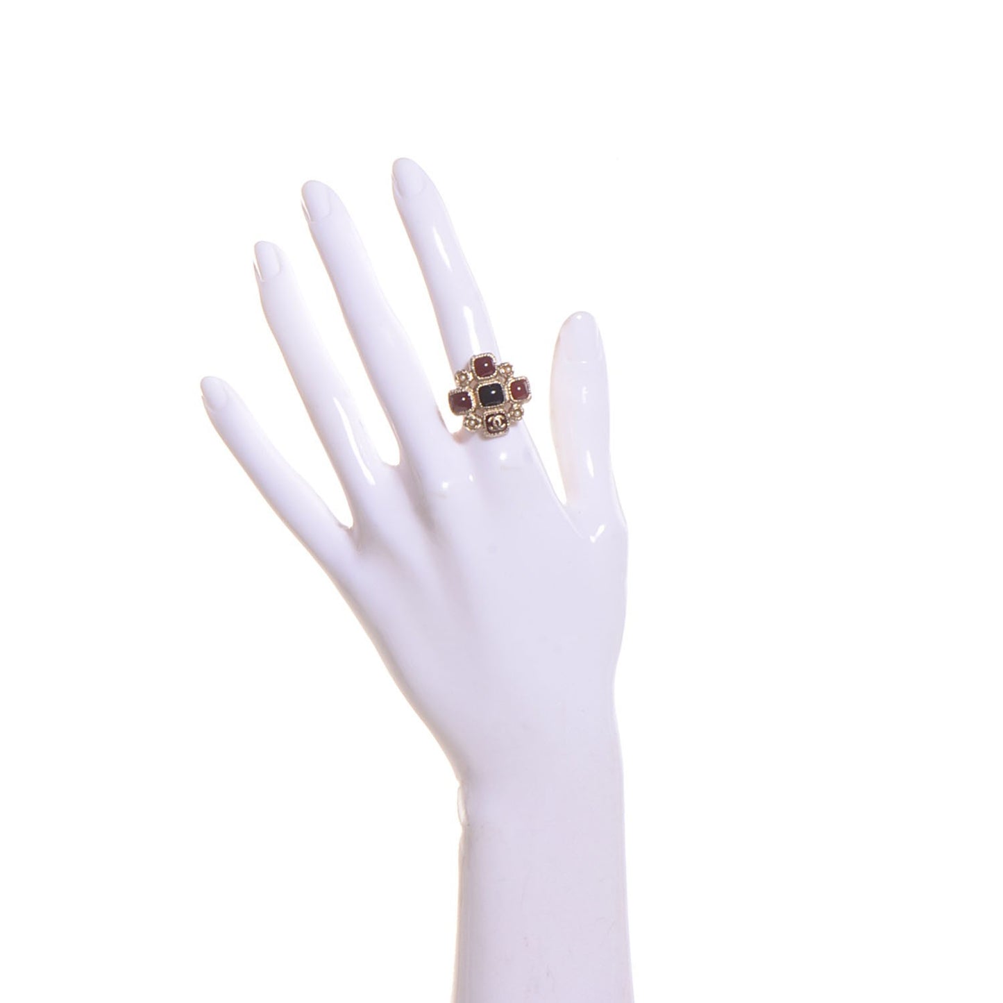 Gripoix Pearl Maltese Cross CC Ring 6 Gold Blue Rouge Creme