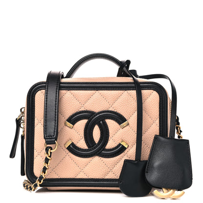 Chanel Caviar Quilted Small CC Filigree Vanity Case Beige Black 1 of 5