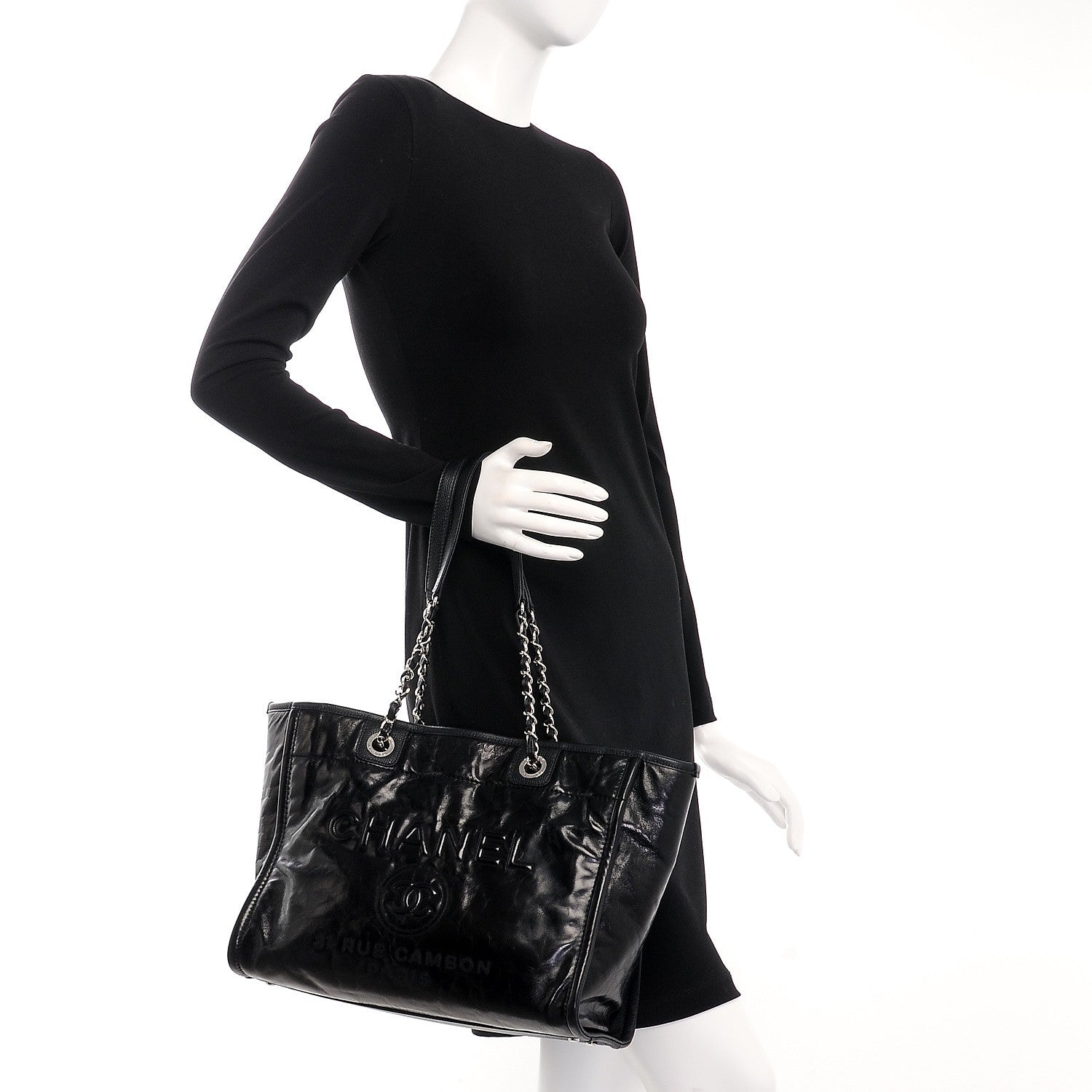 Chanel Glazed Calfskin Small Deauville Tote Black 2 of 8