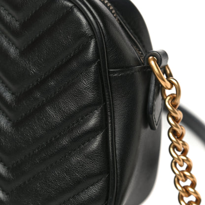 Gucci Calfskin Matelasse Small GG Marmont Chain Shoulder Bag Black 18 of 22