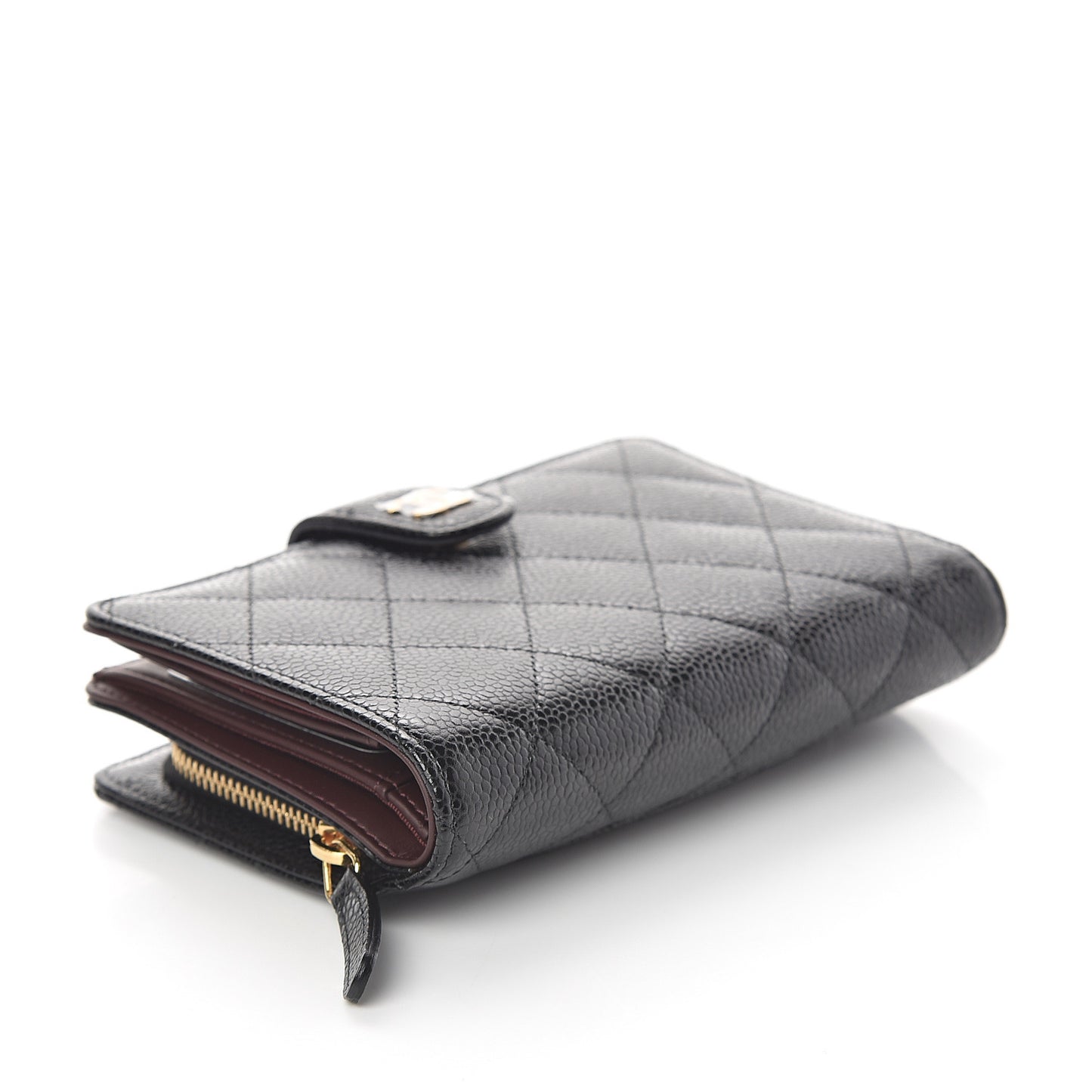 Caviar Quilted Zipped Pocket Wallet Black