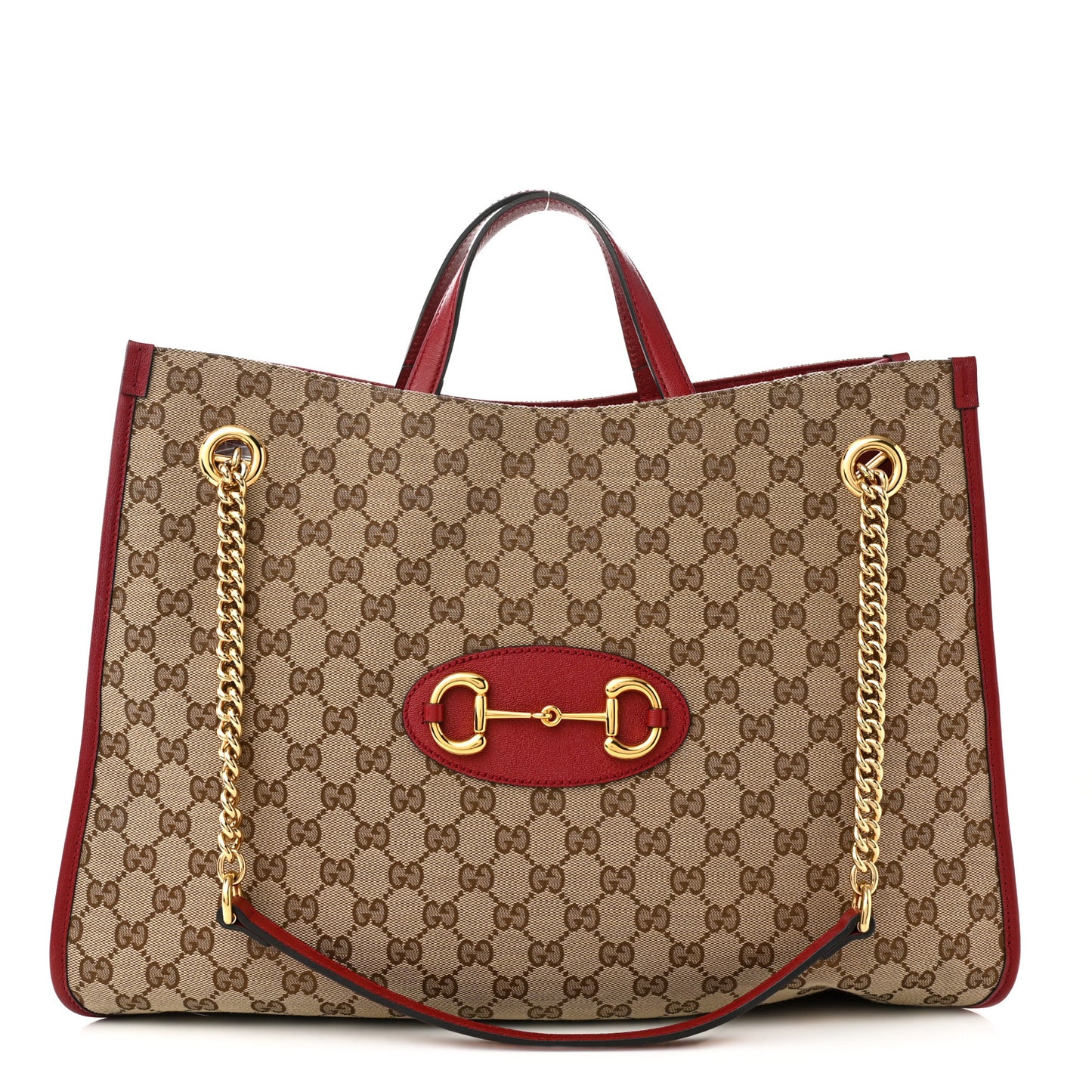 Monogram New Sakai Calfskin Lux Large Horsebit 1955 Tote Bag Beige Ebony New Cherry Red