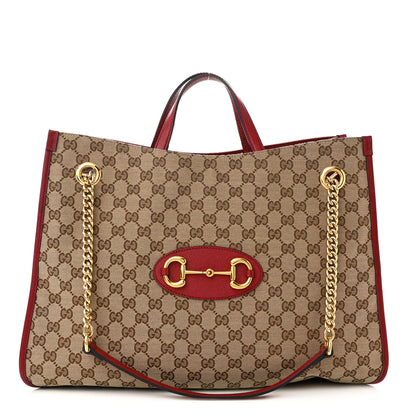 Gucci Monogram New Sakai Calfskin Lux Large Horsebit 1955 Tote Bag Beige Ebony New Cherry Red 1 of 11