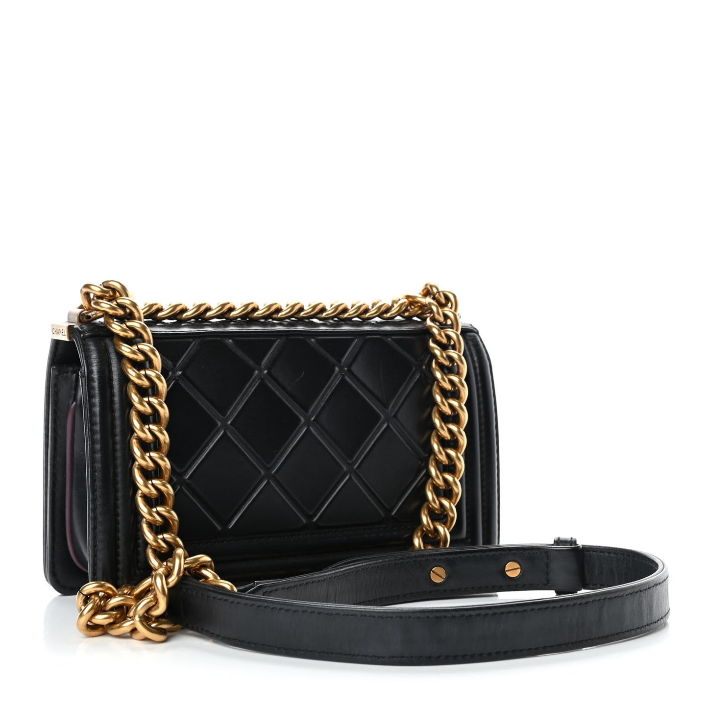 Calfskin Embossed Small Paris Salzburg Boy Flap Black