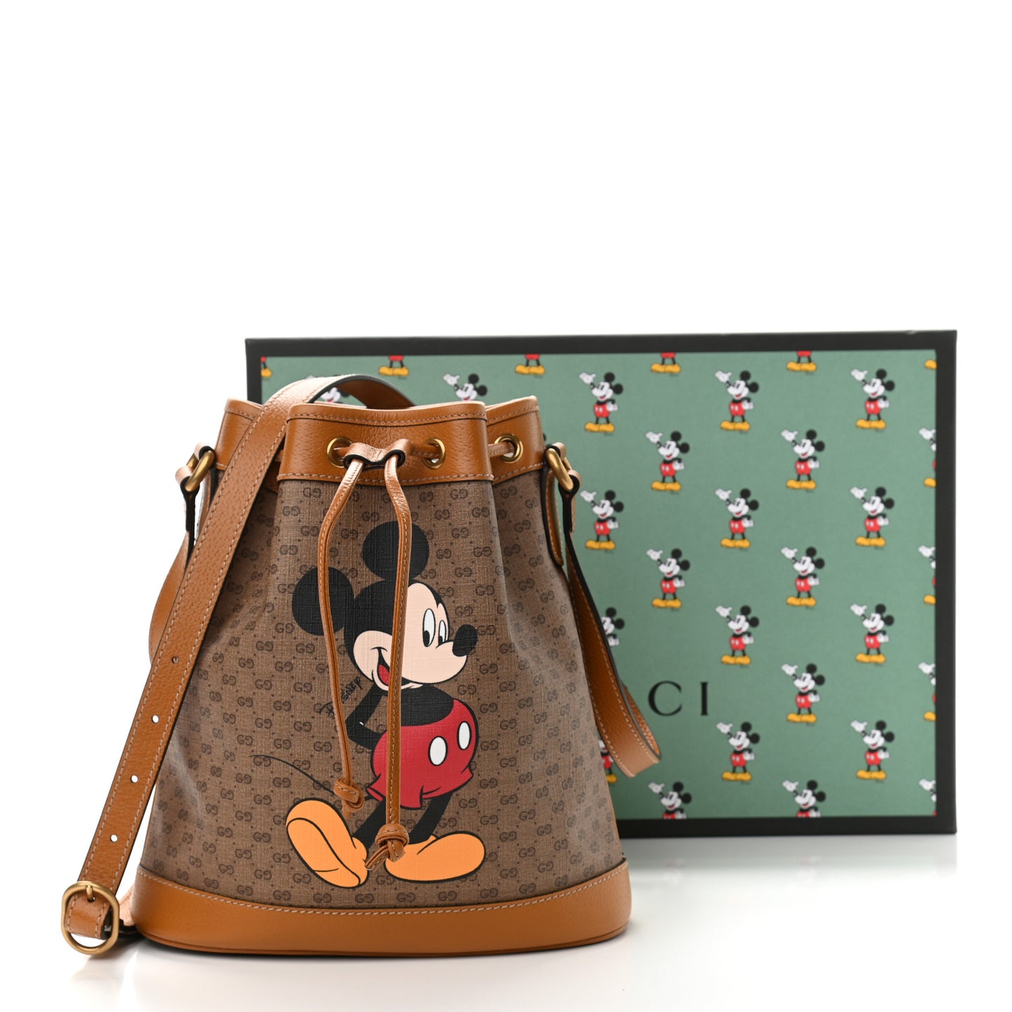 X DISNEY Mini Vintage GG Supreme Monogram Bucket Bag Beige Vintage Sun Oil