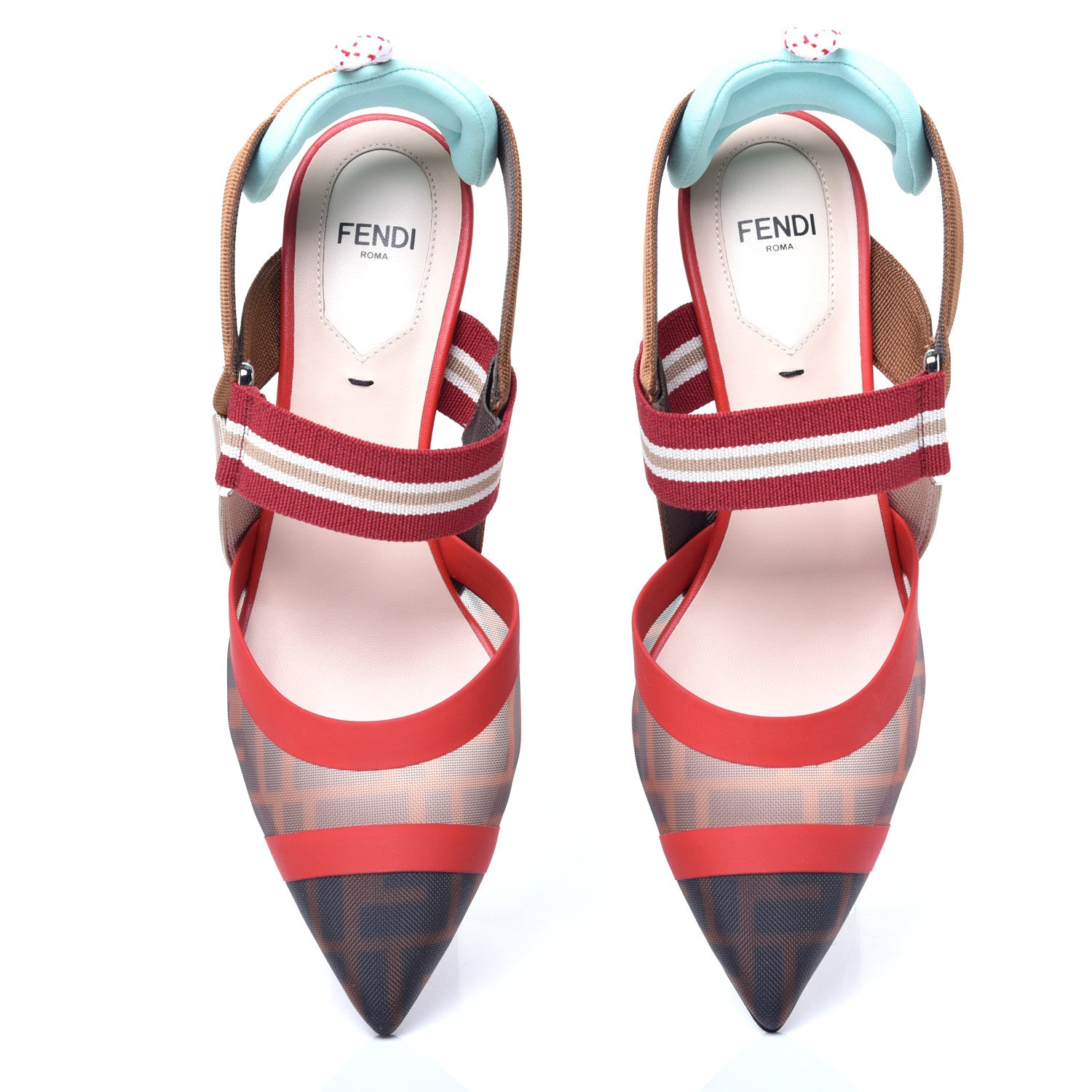 Fendi Technical Mesh FF Colibri 55mm Slingback Pumps 36 Tobacco Moro Cipria Papavero Camelia 5 of 10
