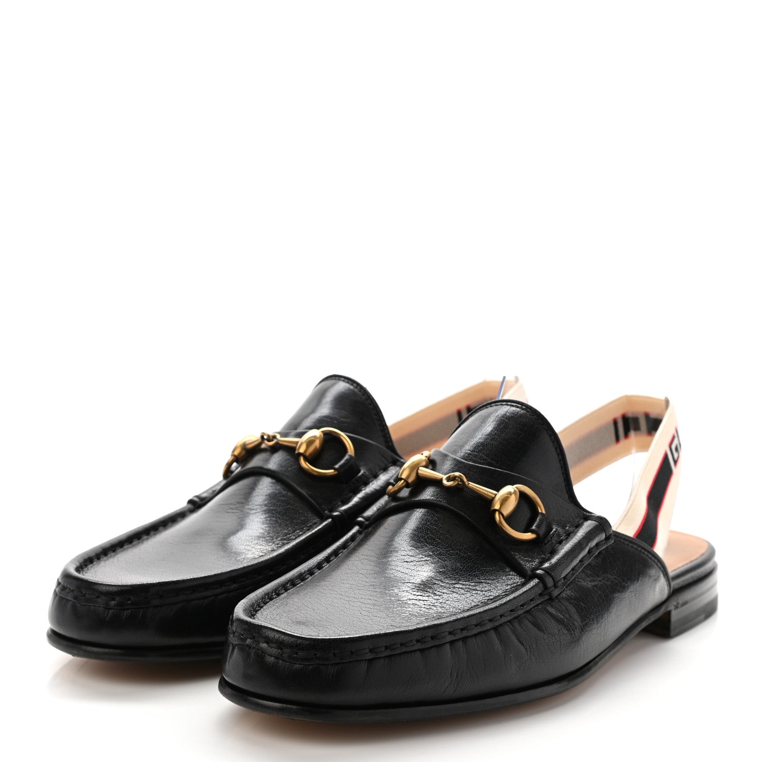 Gucci Goatskin Stripe Mens Horsebit Slingback Slippers 8 Black 3 of 11