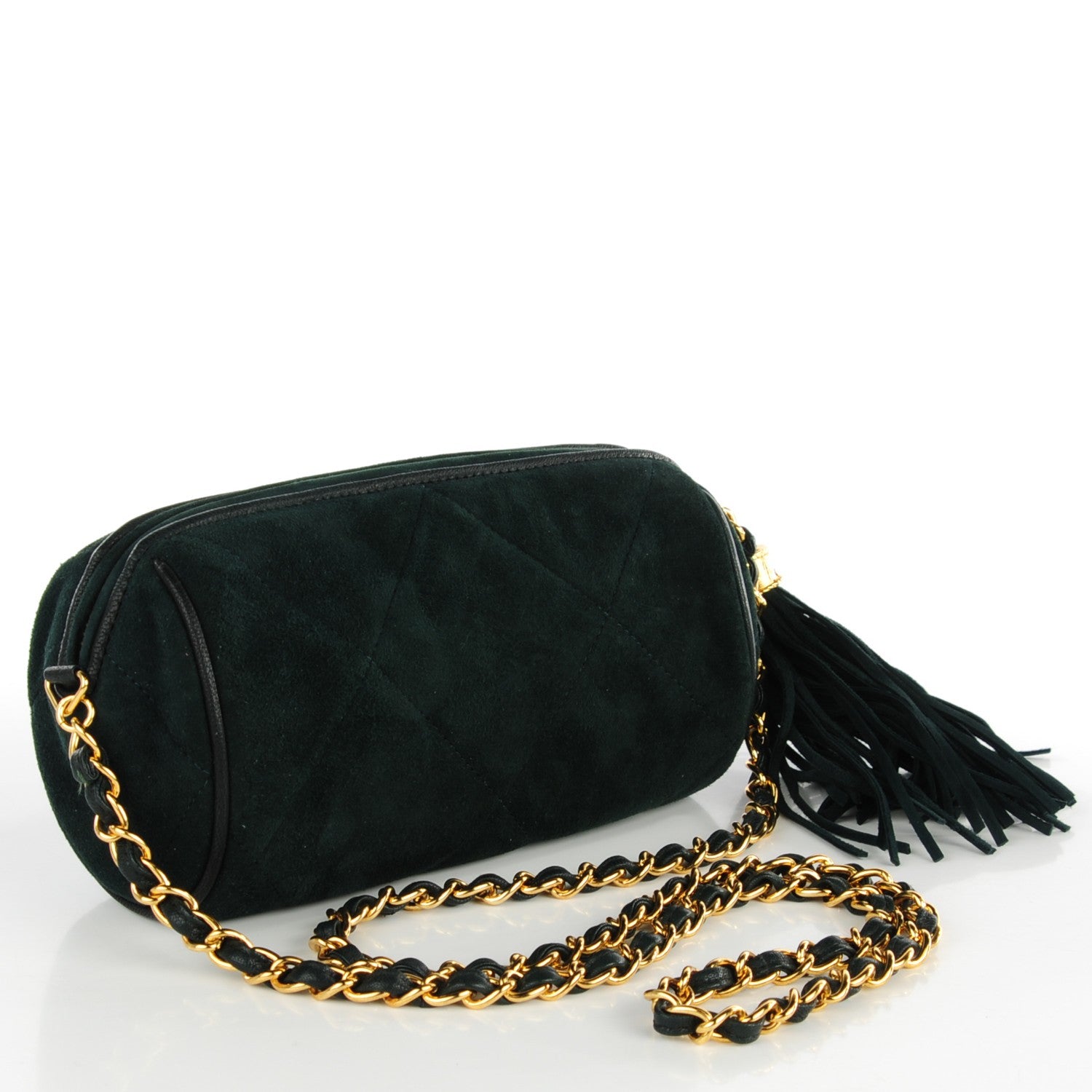 Chanel Suede Small Tassel Shoulder Bag Green 3 of 8