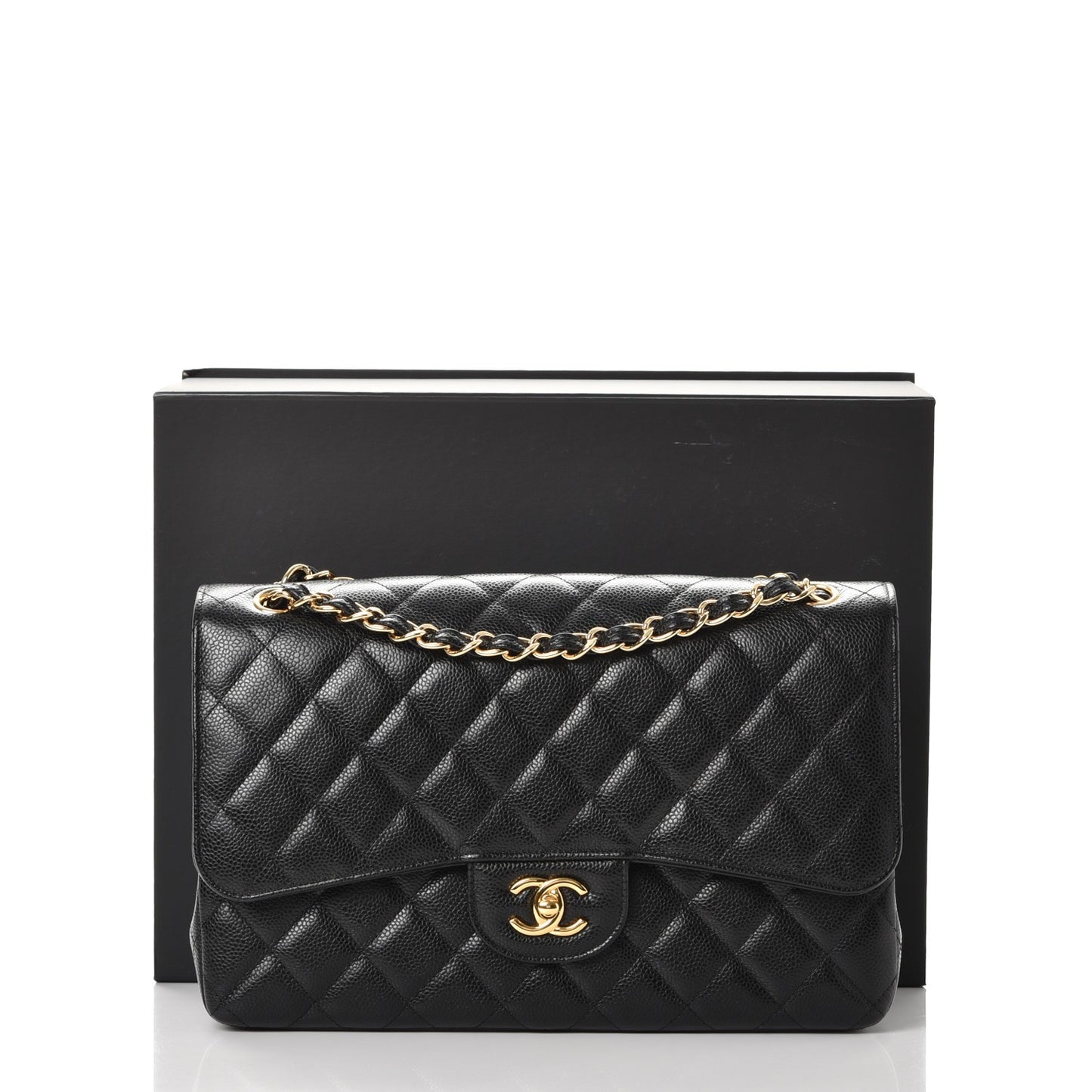 Caviar Quilted Jumbo Double Flap Black