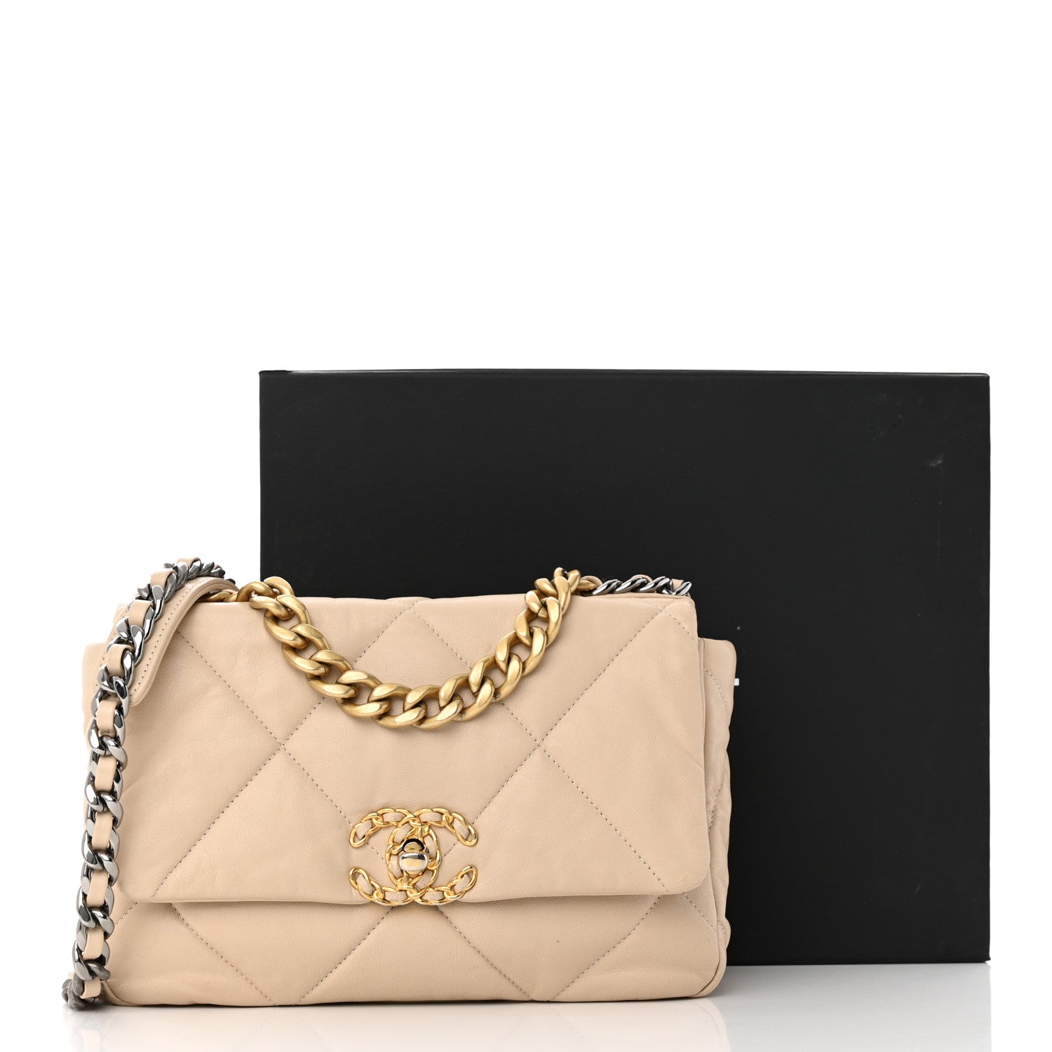 Chanel Lambskin Quilted Medium Chanel 19 Flap Beige 21 of 21