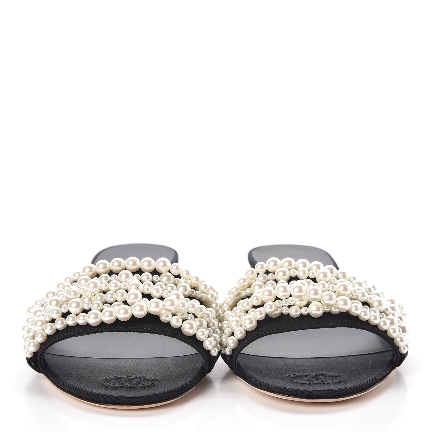 Chanel Satin Pearl Mules 37 Black 2 of 9
