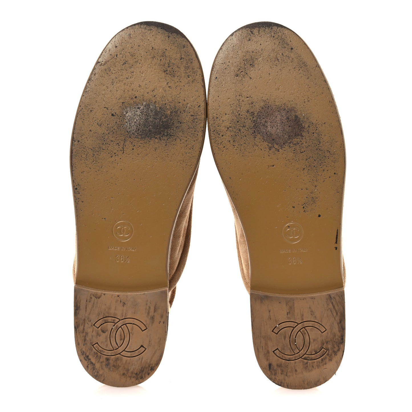 Suede Calfskin CC Slingback Loafers 38.5 Dark Beige