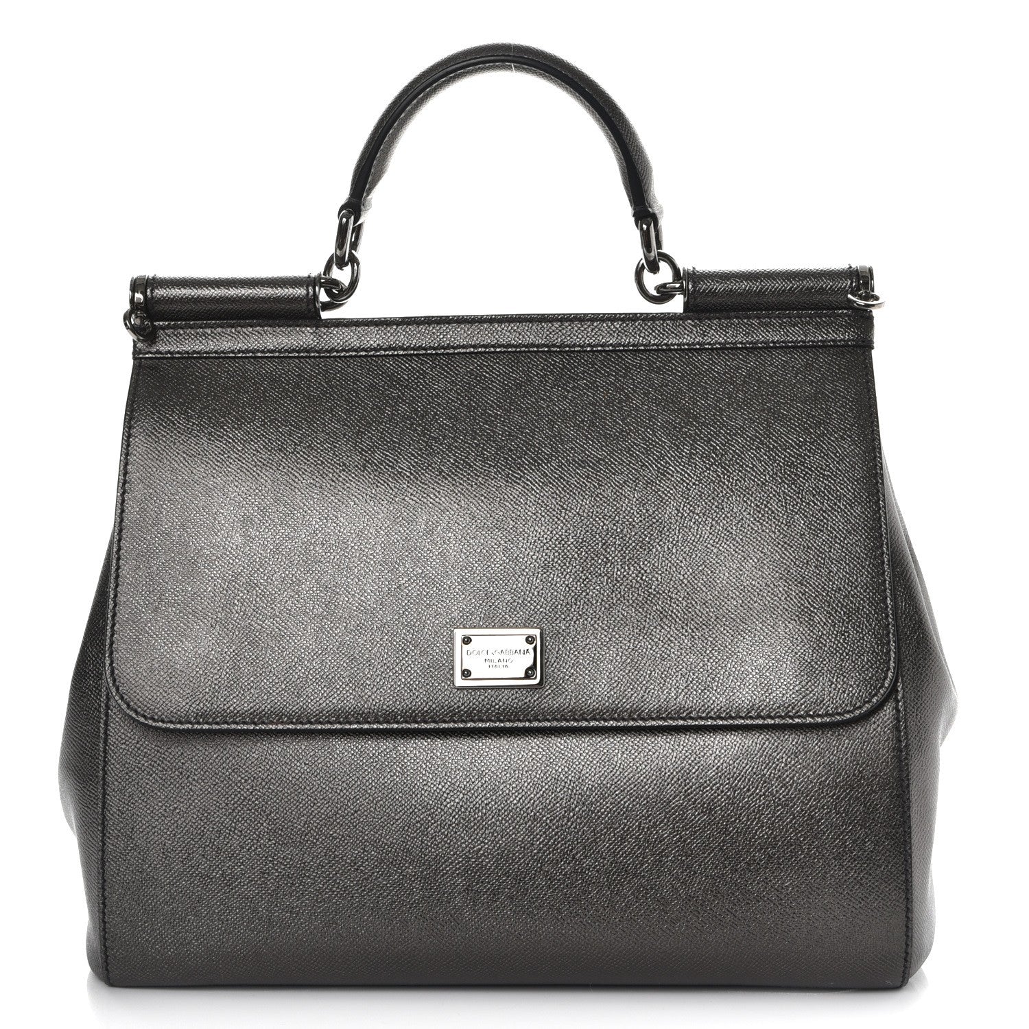 Dolce & Gabbana Metallic Dauphine Large Miss Sicily Satchel Gunmetal 1 of 7