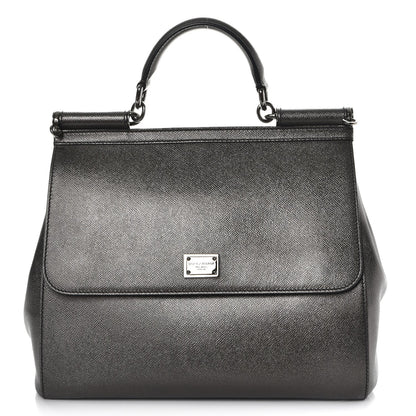 Dolce & Gabbana Metallic Dauphine Large Miss Sicily Satchel Gunmetal 1 of 7