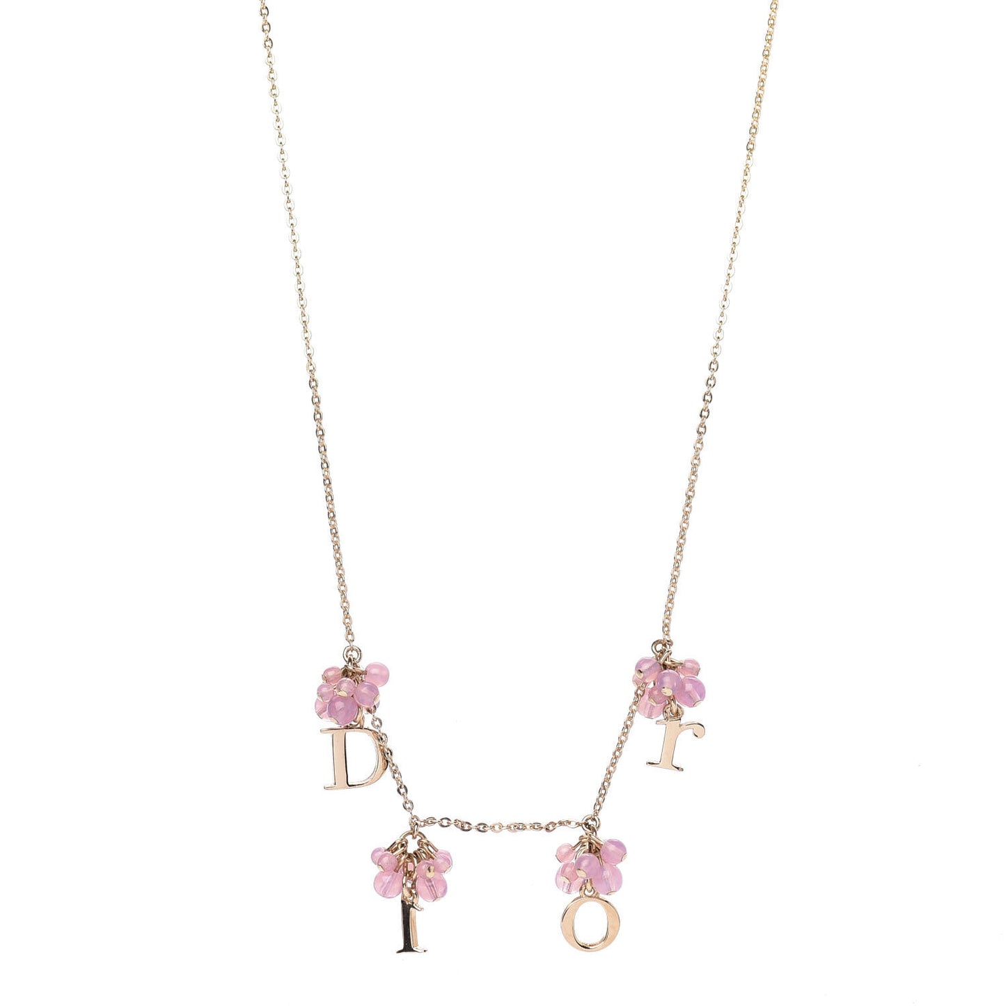 Beaded Logo Charm Necklace Gold Pink
