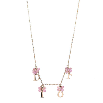 Christian Dior Beaded Logo Charm Necklace Gold Pink 1 of 4