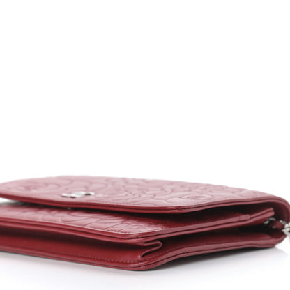 Chanel Lambskin Camellia Embossed Wallet On Chain WOC Red 11 of 12