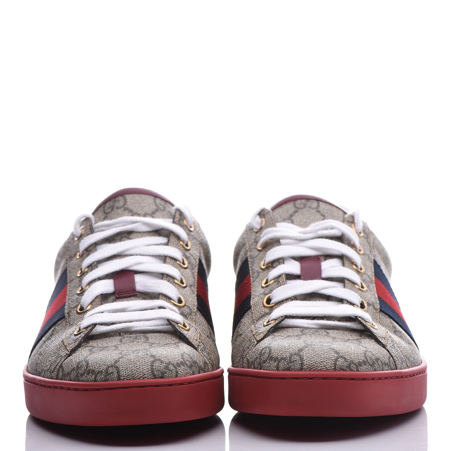 GG Supreme Monogram Mens New Ace Low-Top Sneaker 8.5 Beige Red