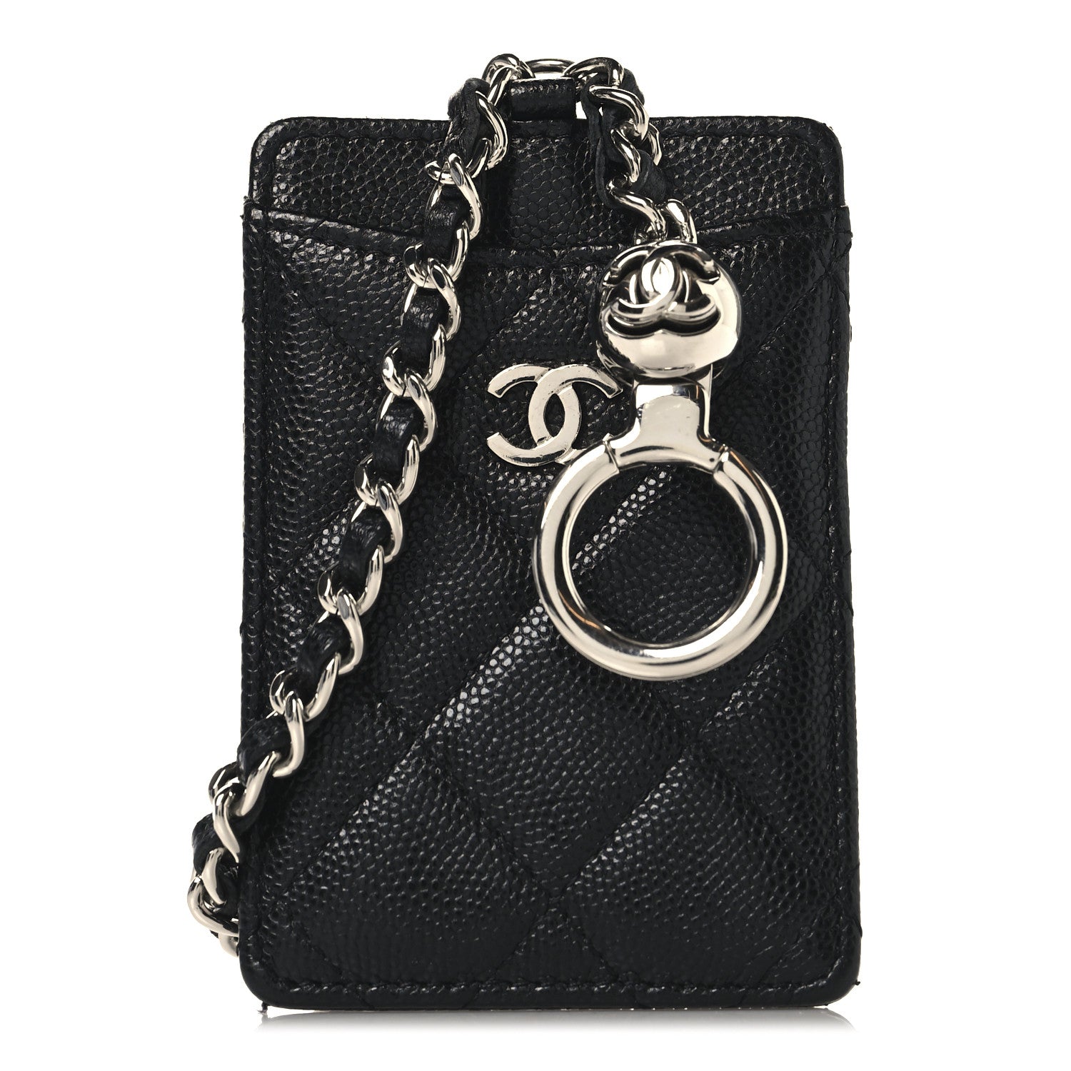 Chanel Caviar Quilted  Key Holder Card Holder On Chain Black 1 of 7