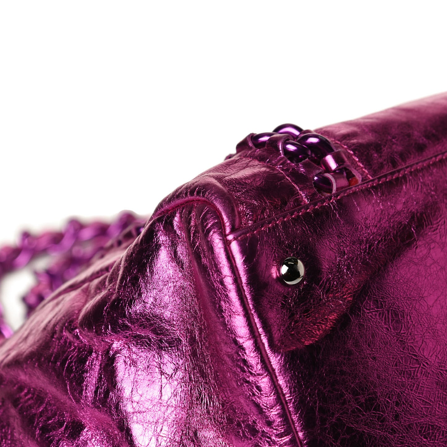 Metallic Cracked Calfskin Small Modern Chain Tote Fuchsia