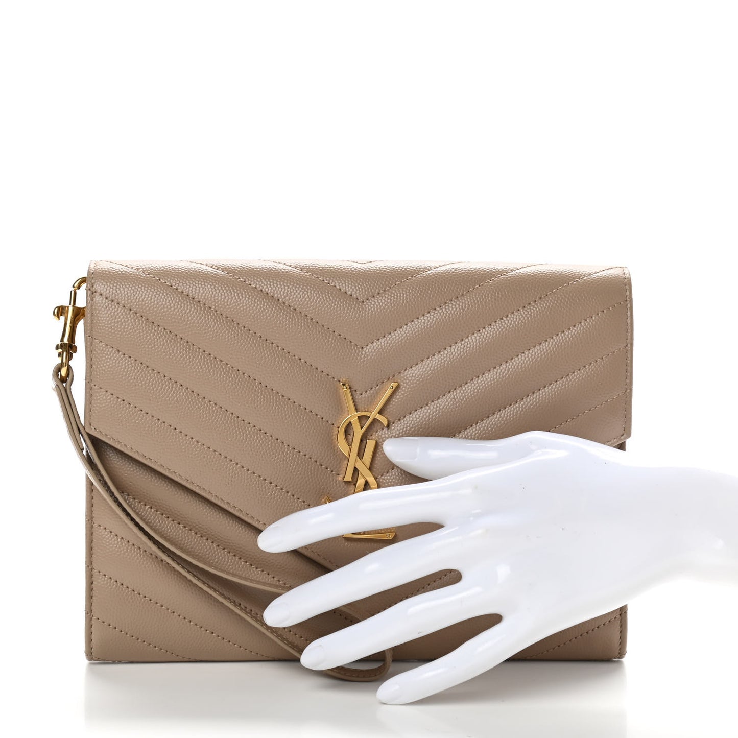 Grain De Poudre Matelasse Chevron Monogram Envelope Clutch Dark Beige