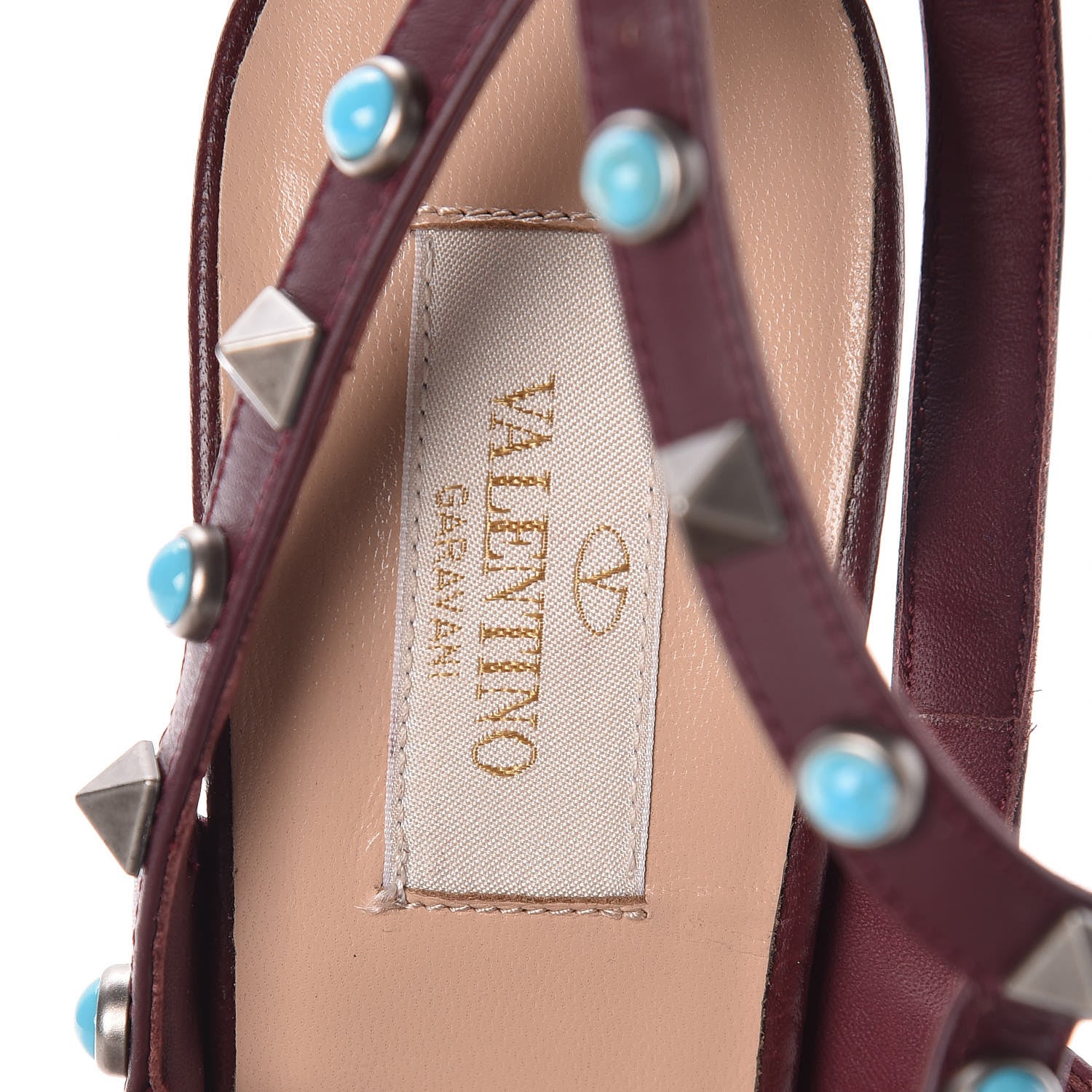 Valentino Garavani Pebbled Calfskin Turquoise Rockstud Rolling Ankle Strap 100mm Pumps 38 Rubin 10 of 12