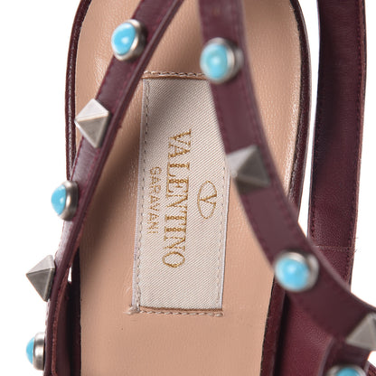 Valentino Garavani Pebbled Calfskin Turquoise Rockstud Rolling Ankle Strap 100mm Pumps 38 Rubin 10 of 12