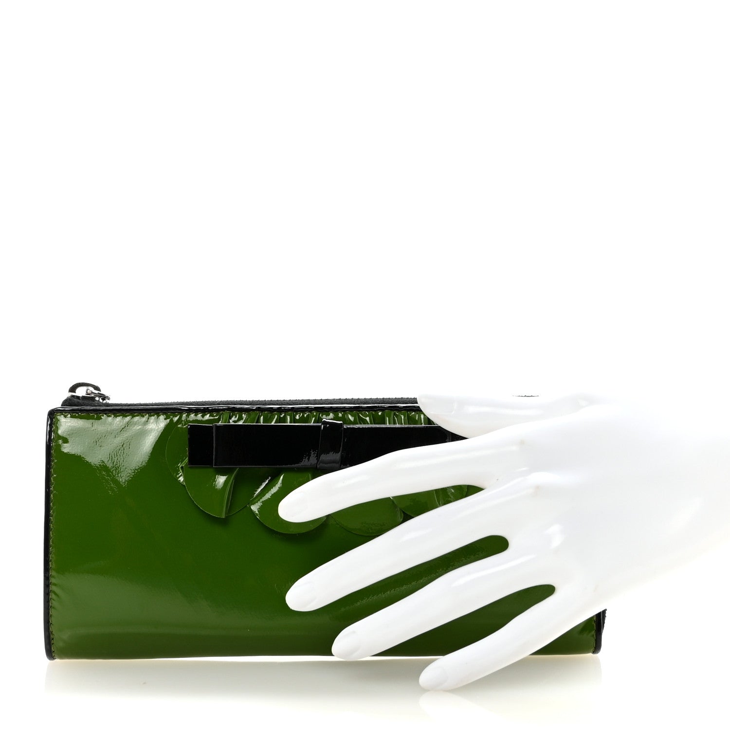 Miu Miu Patent Bow Flap Wallet Green Black 1825901 – FASHIONPHILE