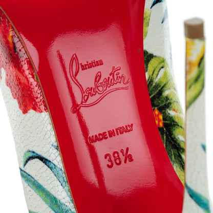 Christian Louboutin Crackled Calfskin Hawaii Print So Kate 120 Pumps 38.5 White Multi 5 of 7