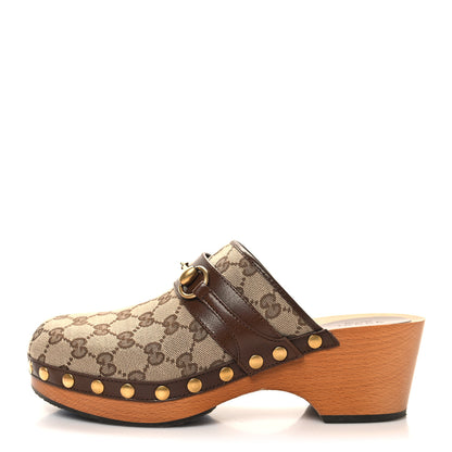 Gucci Monogram Goatskin Horsebit Clog Mules 40.5 Beige Ebony Brown Sugar 1 of 10