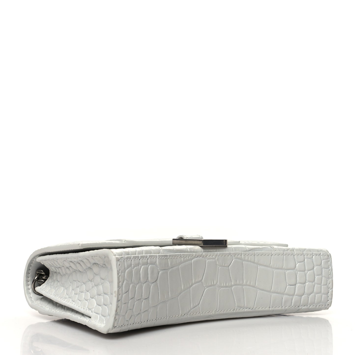 Shiny Calfskin Crocodile Embossed Small Hourglass Evening Chain Bag White