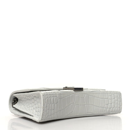 Balenciaga Shiny Calfskin Crocodile Embossed Small Hourglass Evening Chain Bag White 4 of 11