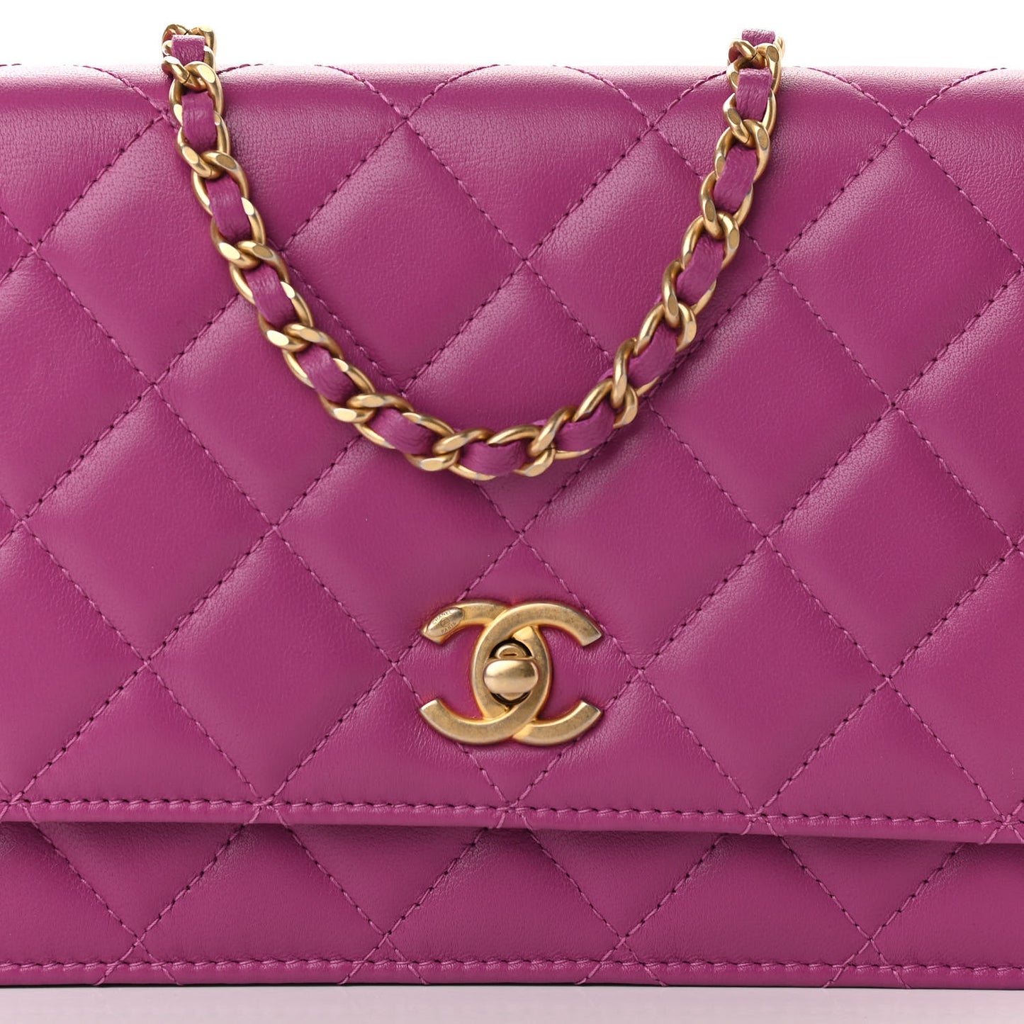 Lambskin Quilted Pearl Crush Wallet on Chain WOC Pink