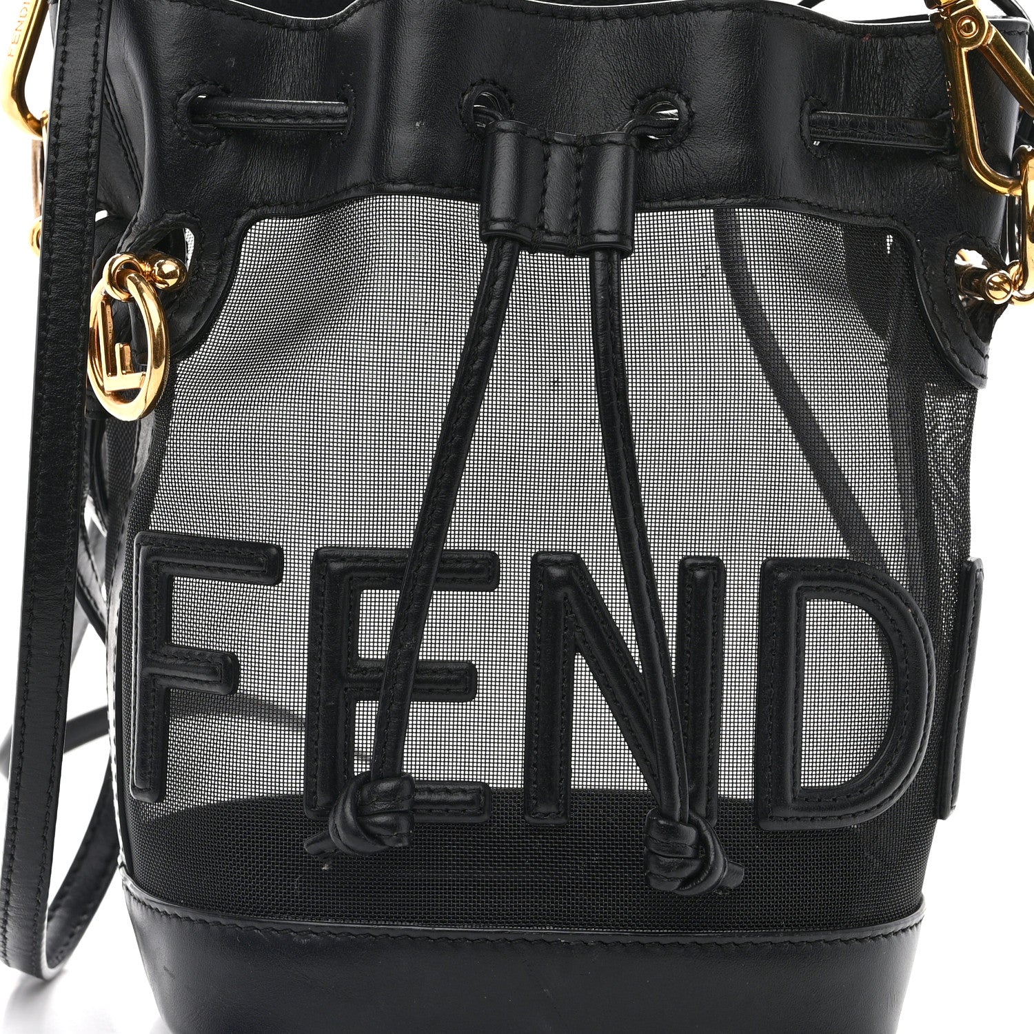 Fendi Mesh Vitello King F is Fendi Logo Embroidered Mini Mon Tresor Bucket Bag Black 7 of 11