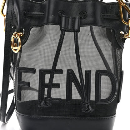 Fendi Mesh Vitello King F is Fendi Logo Embroidered Mini Mon Tresor Bucket Bag Black 7 of 11
