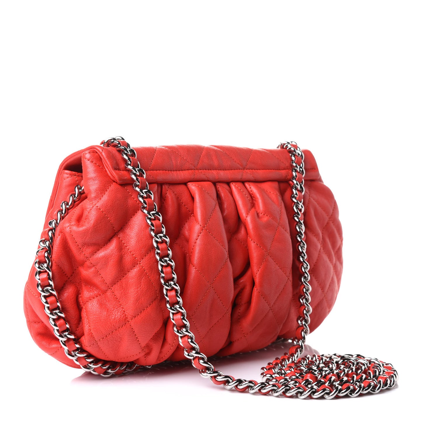 Washed Lambskin Quilted Mini Chain Around Messenger Red