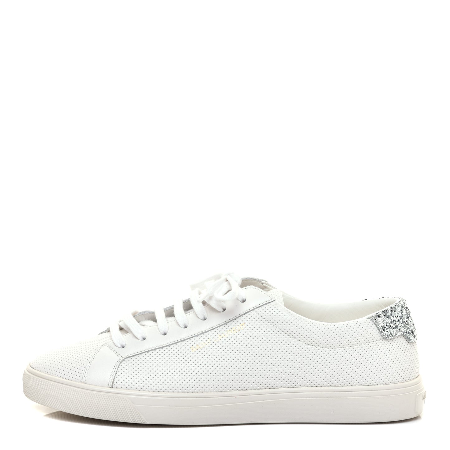 Perforated Calfskin Glitter Andy Low Top Sneakers 38.5 White Silver
