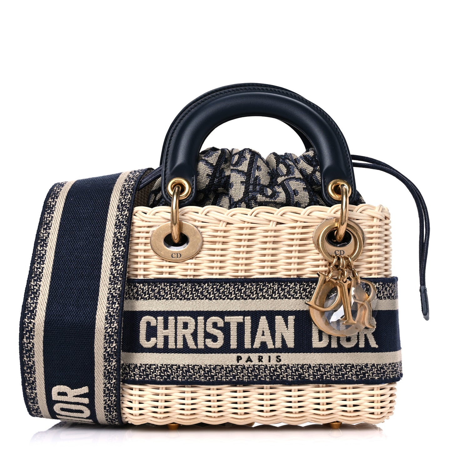 Wicker Oblique Mini Lady Dior Bag Blue