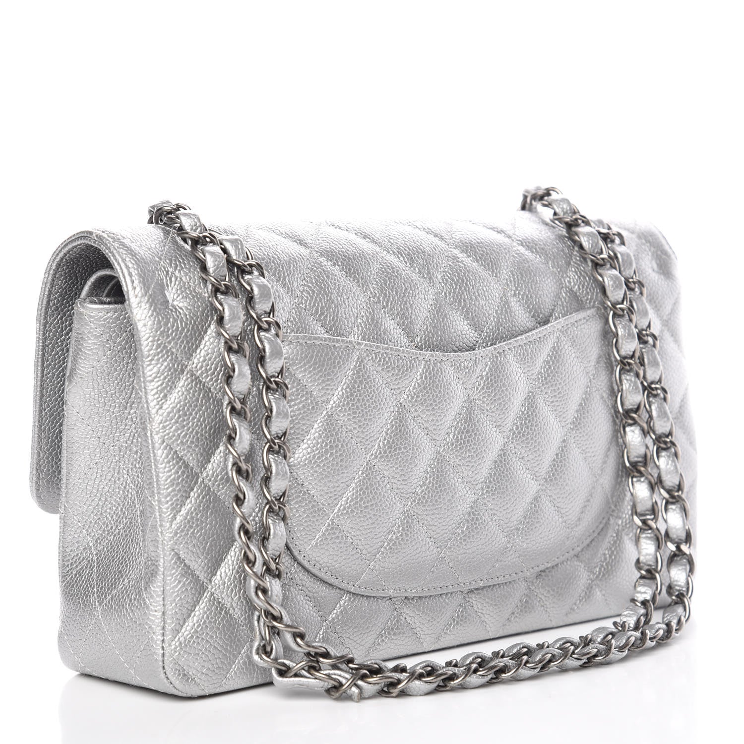 Chanel Metallic Caviar Quilted Medium Double Flap Silver 3 of 9