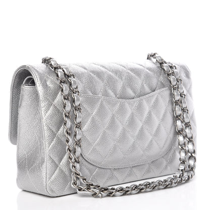 Chanel Metallic Caviar Quilted Medium Double Flap Silver 3 of 9