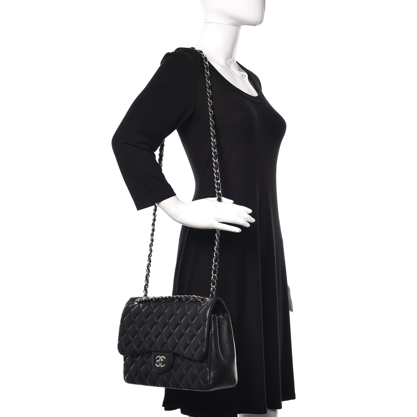 Lambskin Quilted Jumbo Double Flap Black