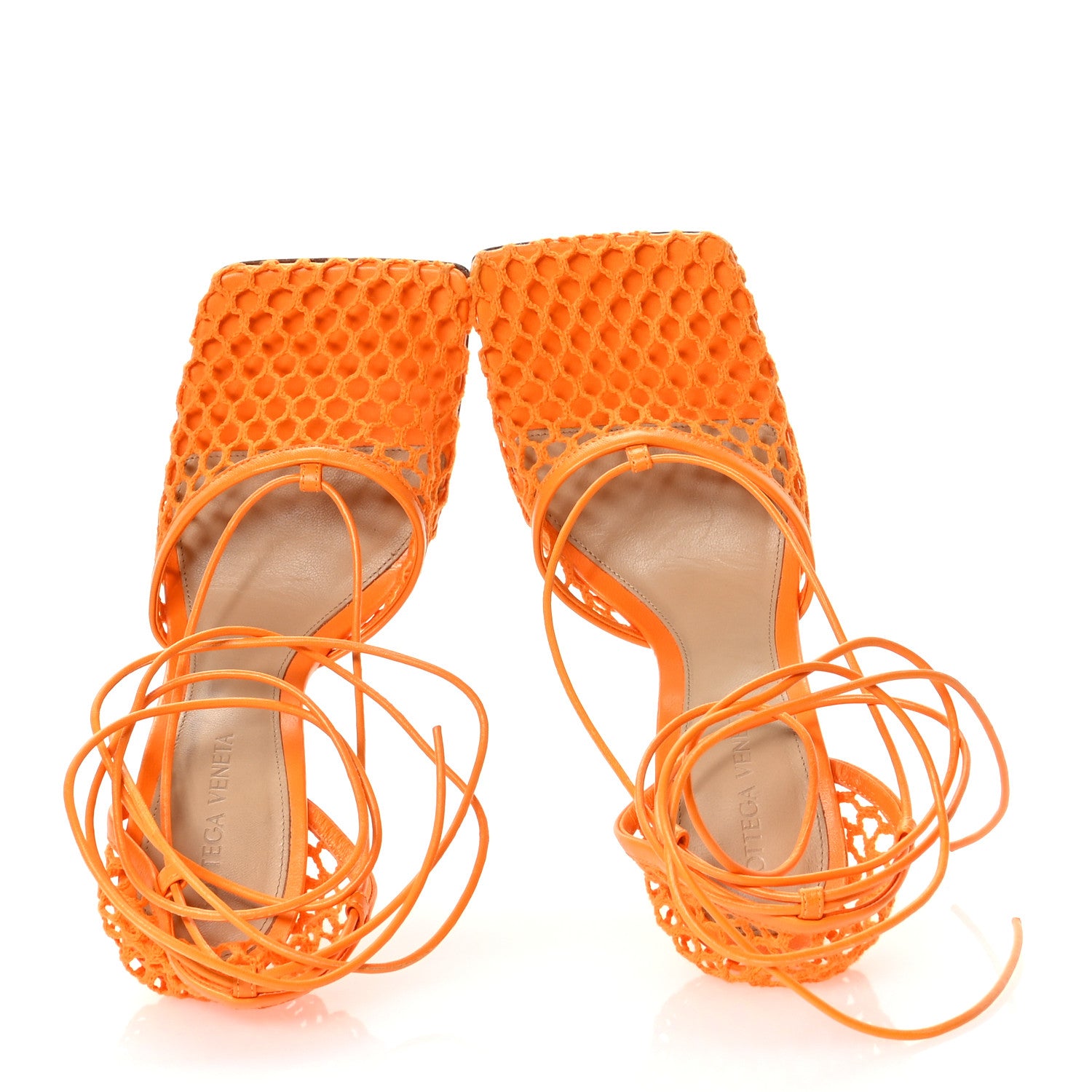 Bottega Veneta Mesh Nappa Stretch Ankle Tie 90mm Sandals 37.5 Tangerine 2 of 8