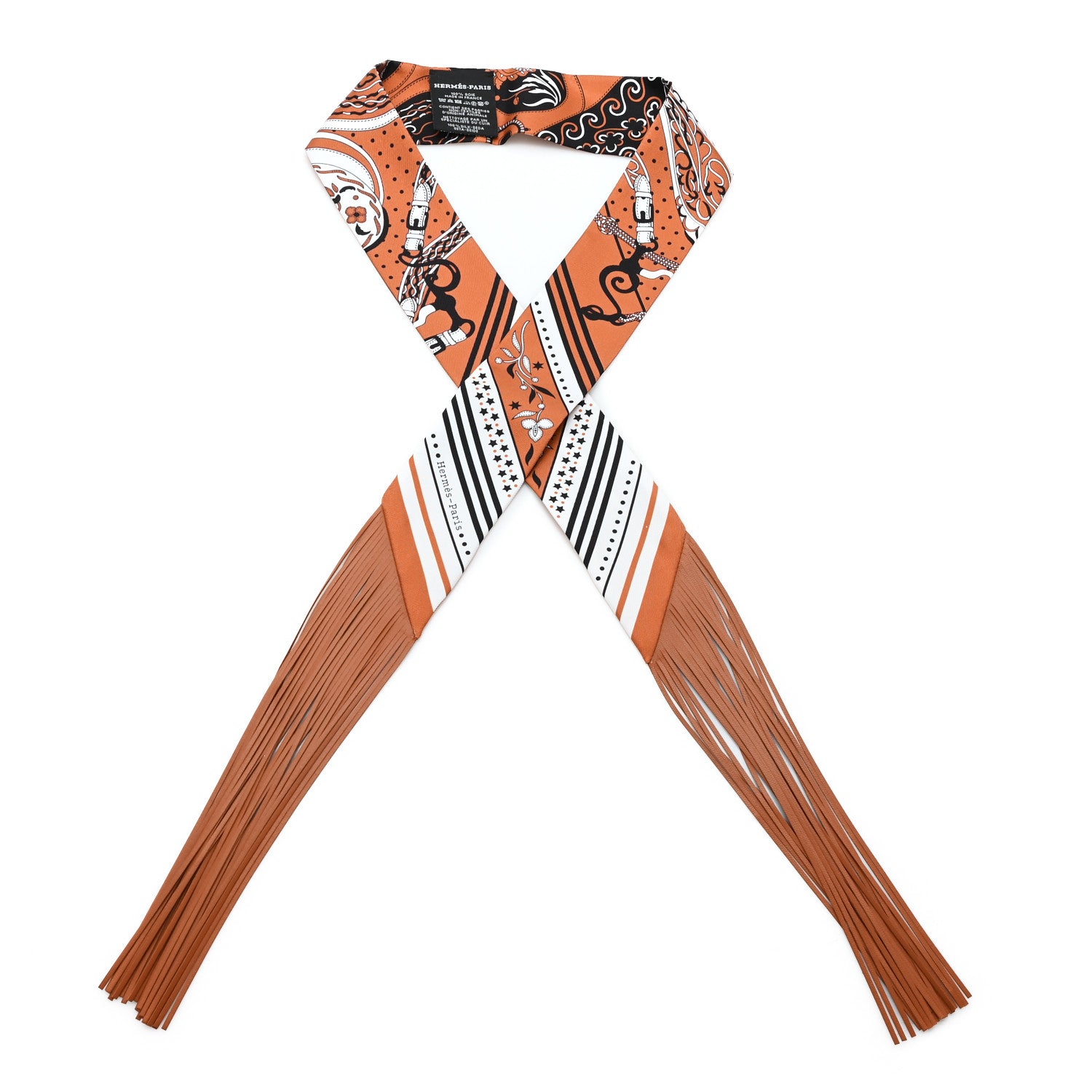 Hermes Silk Bandana Fringed Twilly Barenia 1 of 4