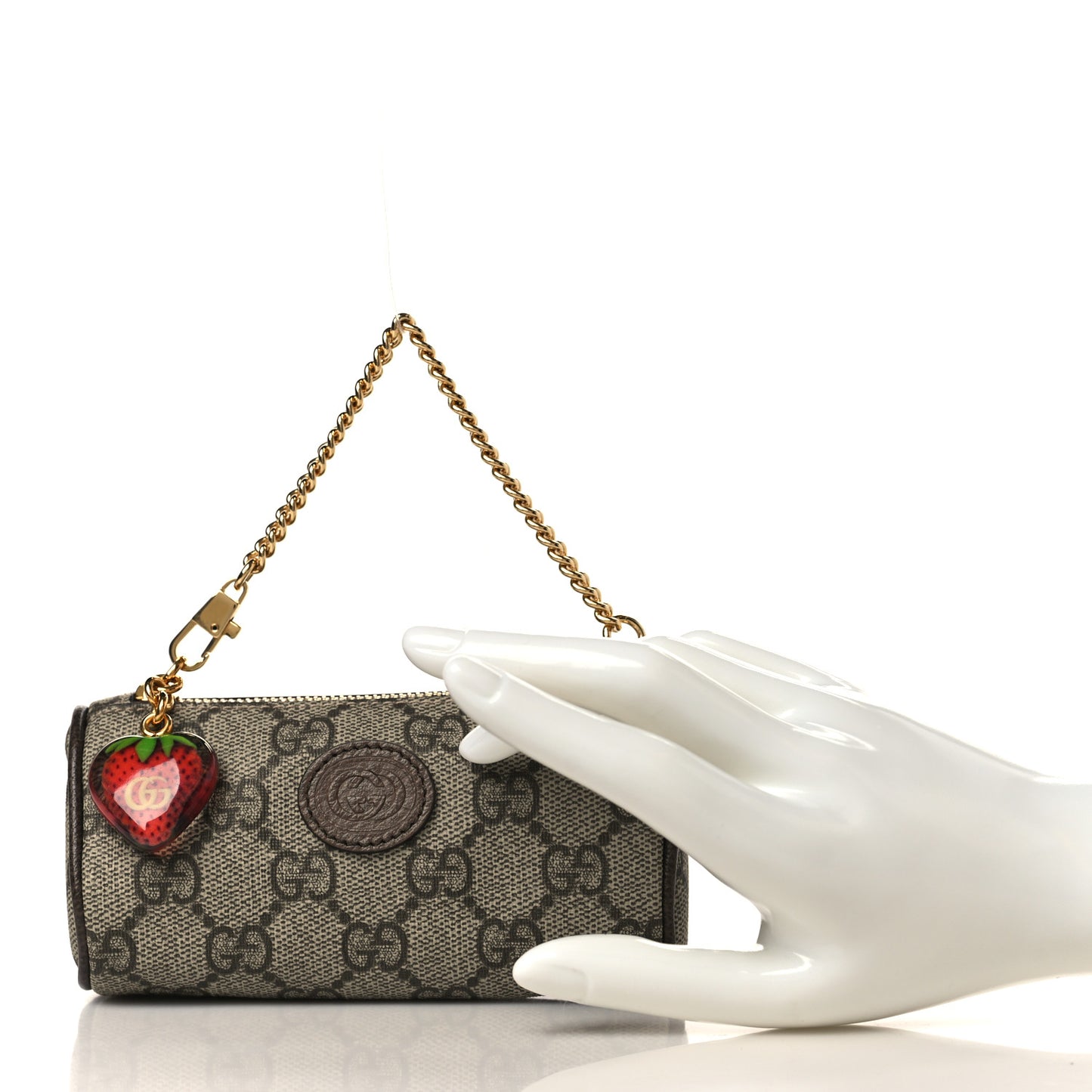 GG Supreme Monogram Strawberry Retro Interlocking G Barrel Coin Purse Beige Ebony