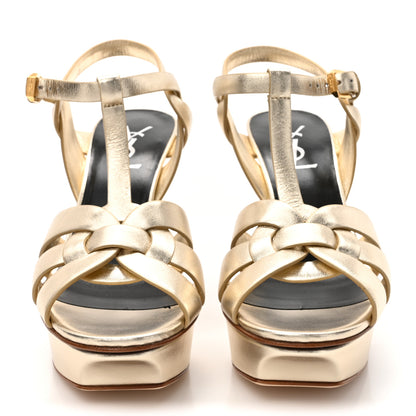 Saint Laurent Metallic Nappa Tribute 75 Platform Sandals 37.5 Platino 3 of 10