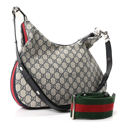 Gucci GG Supreme Monogram Textured Calfskin Web Large Attache Shoulder Bag Beige Blue 3 of 10