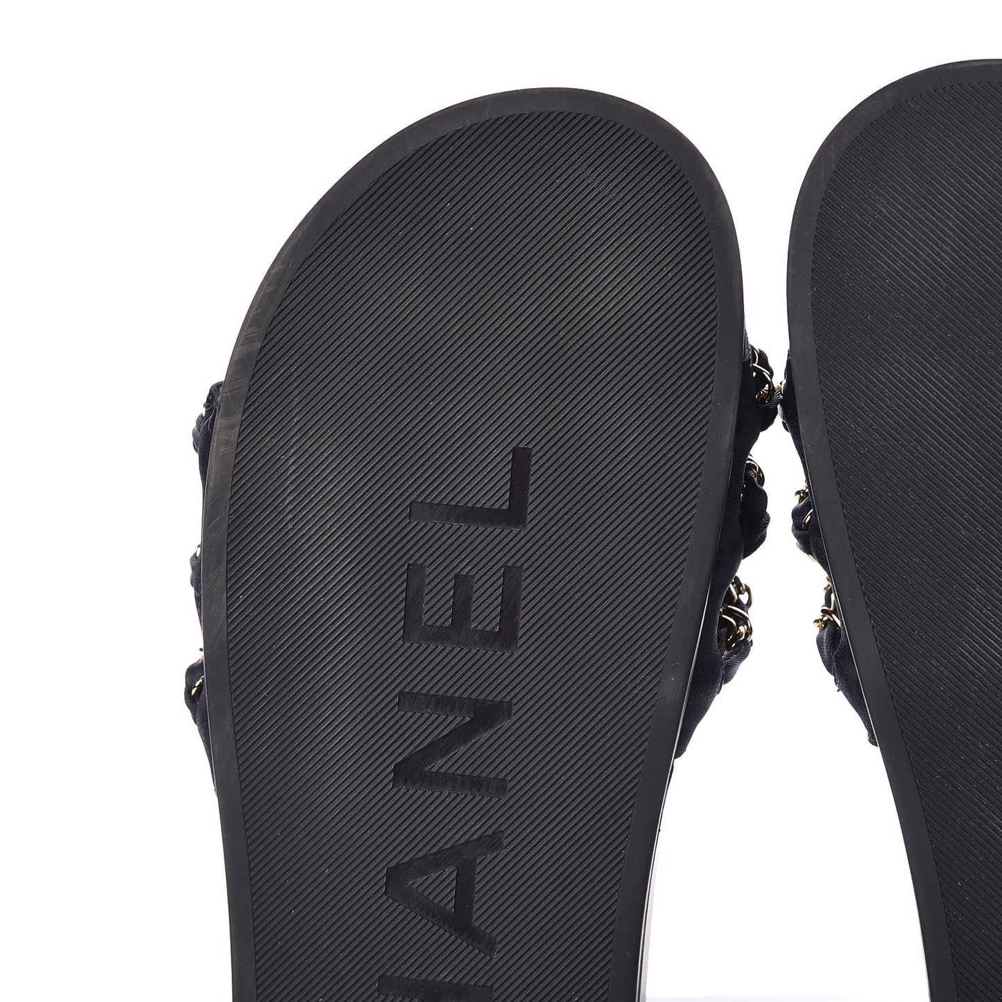 Satin Canvas Chain Flat Sandals 41 Marine