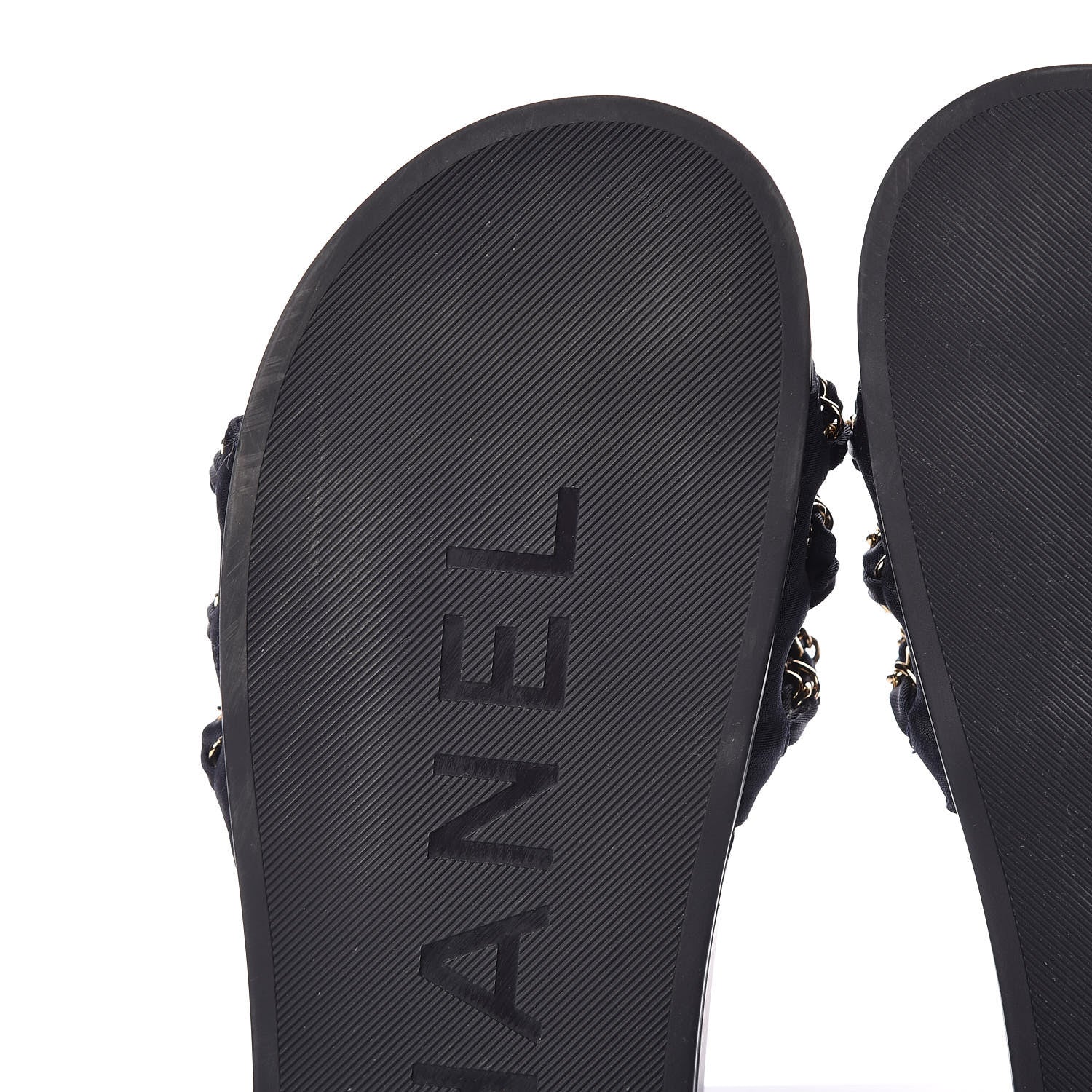 Chanel Satin Canvas Chain Flat Sandals 41 Marine 10 of 12