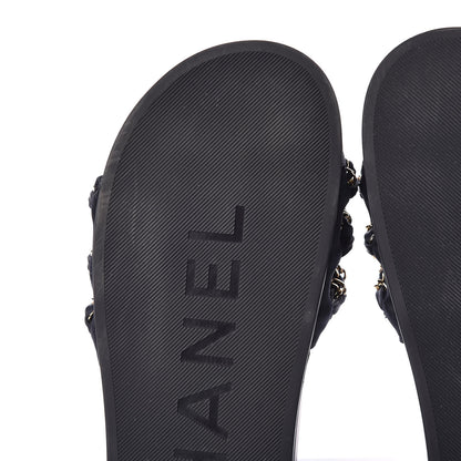 Chanel Satin Canvas Chain Flat Sandals 41 Marine 10 of 12